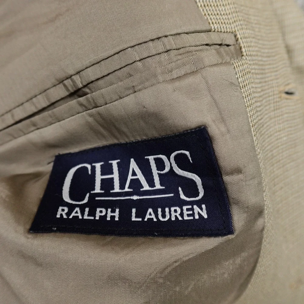 Ralph Lauren Chaps Jacket‎ Mens 44L Brown Beige Button Sports Coat Blazer Suit